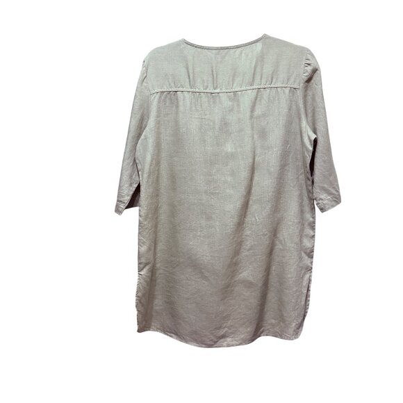 Ellen Tracy size M 100% linen army green decorative zip front short sleeve top - Picture 3 of 10
